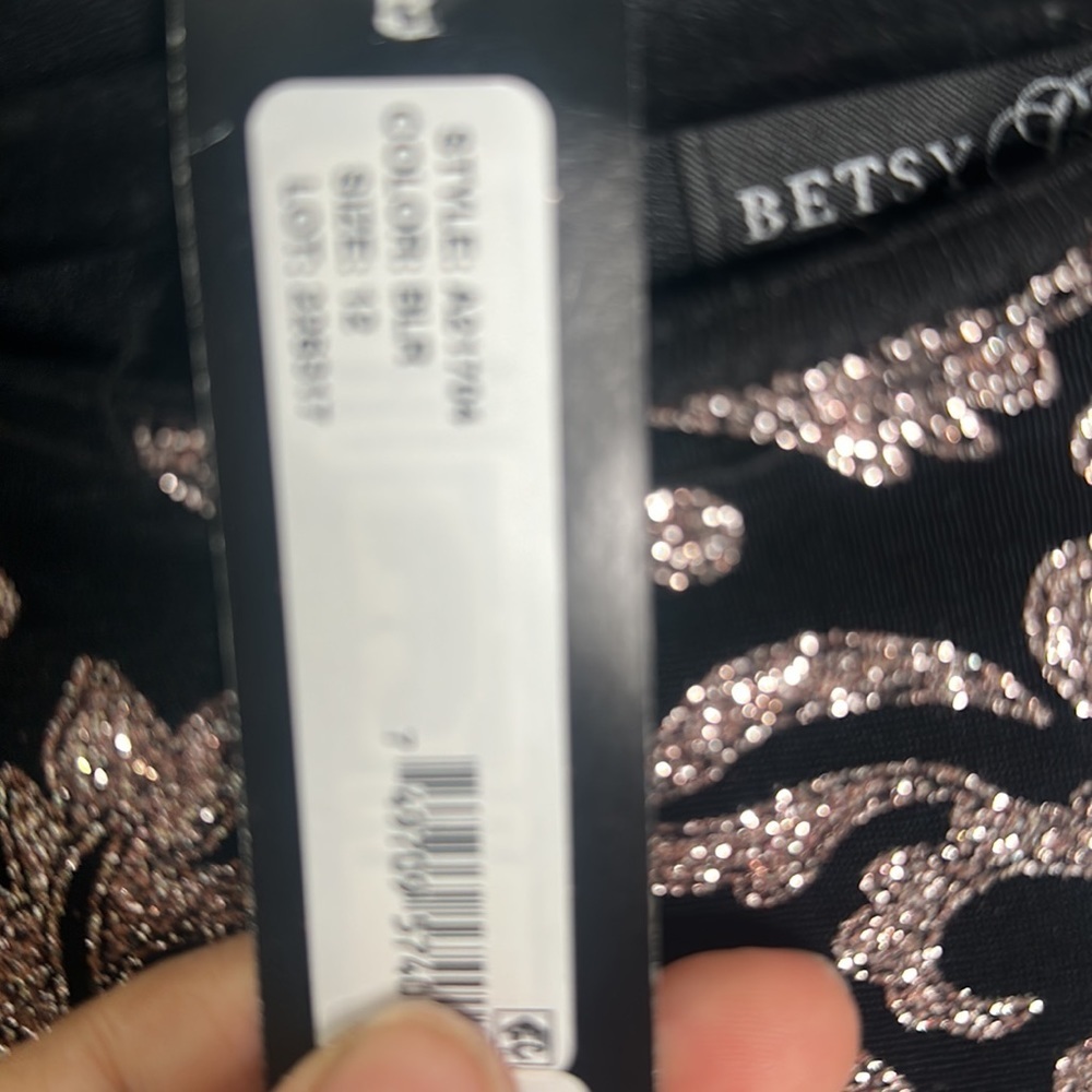 Betsy Adam black shimmer metallic midi dress 12 wedding dark romantic mob wife - Picture 16 of 16